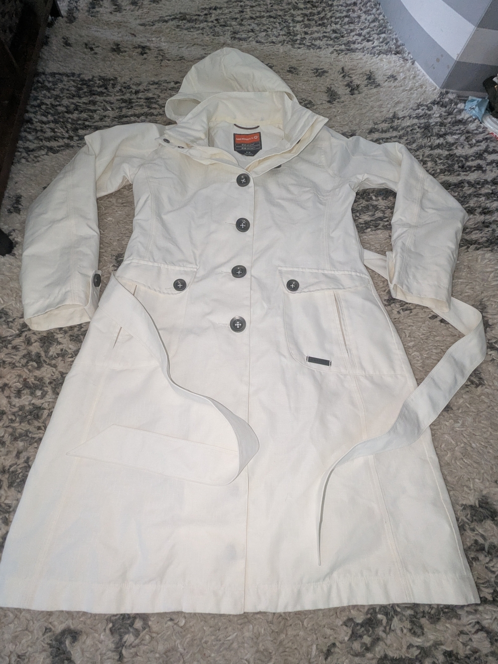 Merrell Cream Hooded Trench Coat with Waist Tie